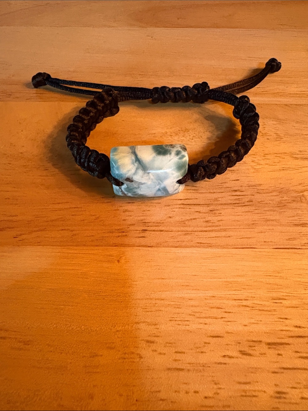 Handmade Black Macrame Bracelet with Larimar Stone